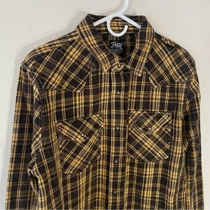 PRPS Flannel Western Snaps Thick Cotton $228 Brown Yellow - Size Large